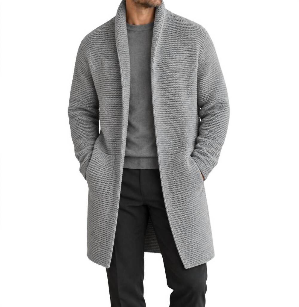 NEW RON TOMSON men's ribbed knit oversized cardigan in gray